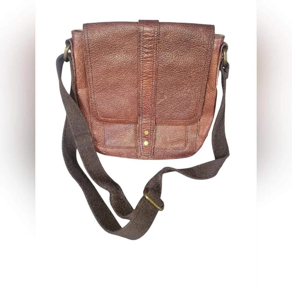Fossil Travis City Brown Leather Vintage Messenger Crossbody With Canvas Strap